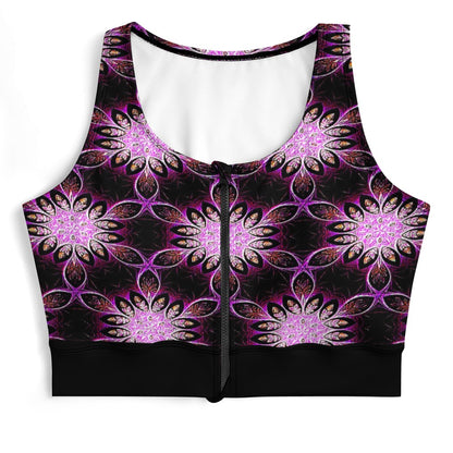 Geo-Graphic 01: Electric Petals Zip Front Sports Bra