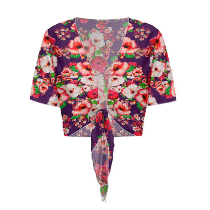 TRP Floral Print 03: Hibiscus Flowers 01-01 Tropical Bloom Tie-Front Crop Top