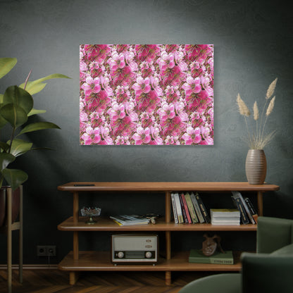 Electric Flora: Neon Sakura Cherry Blossoms Stretched Matte Canvas Wall Art