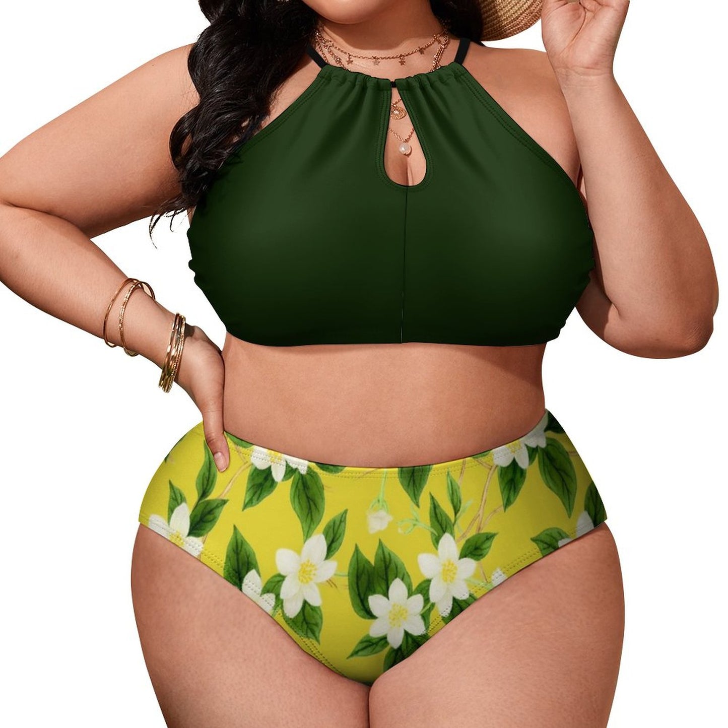 TRP Floral Print 10: Jasmine Vine 01-01 Designer Plus Size Halter Neck Bikini