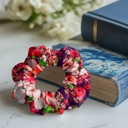 TRP Floral Prints (03): Hibiscus Flowers (01-01) "Argaman Vines" | Satin Scrunchie
