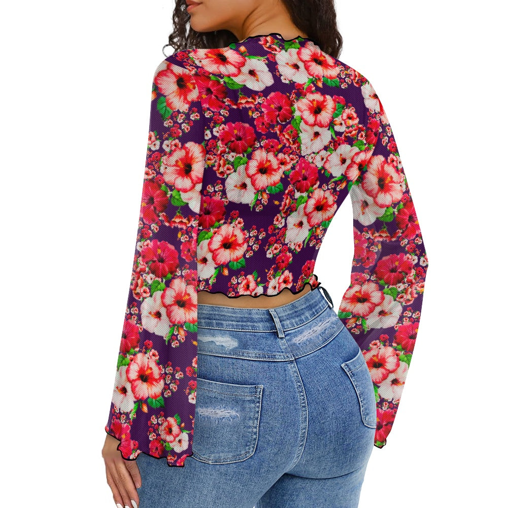 TRP Floral Print 03: Hibiscus Flowers 01-01 Tropical Bloom Bell Sleeve Blouse