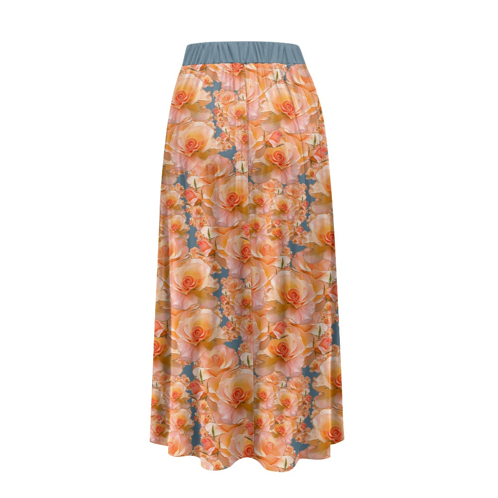Floral Embosses: Roses 03-01 "Apricot Bloom Essential" Double Pocket A-line Maxi Skirt