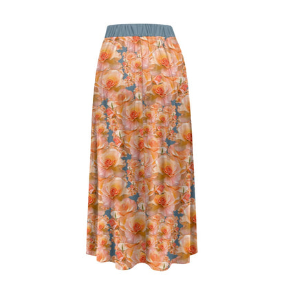 Floral Embosses: Roses 03-01 "Apricot Bloom Essential" Double Pocket A-line Maxi Skirt