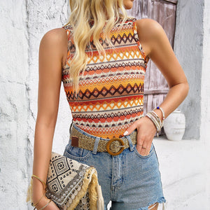 Yellow Contrasting Geometric Print Knit Sleeveless Sweater