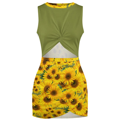 TRP Floral Print 04: Sunflowers 01 Designer Hip Wrap Dress (5 colors)