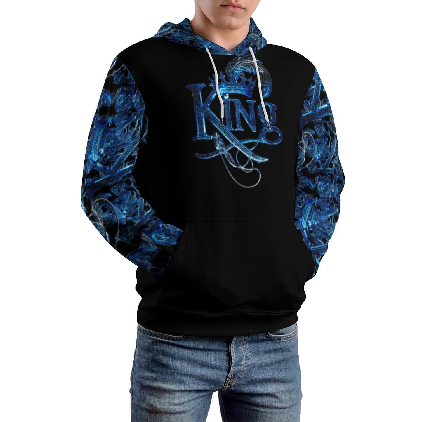 KING 02-01 Black Men's Designer Pullover Hoodie with Double Layer Hood