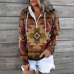 Ethnic Tribe Print 1/4 Zip Pullover Hoodie for Women (11 styles)