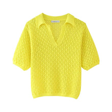 Cargar imagen en el visor de la galería, Jacquard Mesh Loose Knit V-neck Polo Sweater (3 colors)