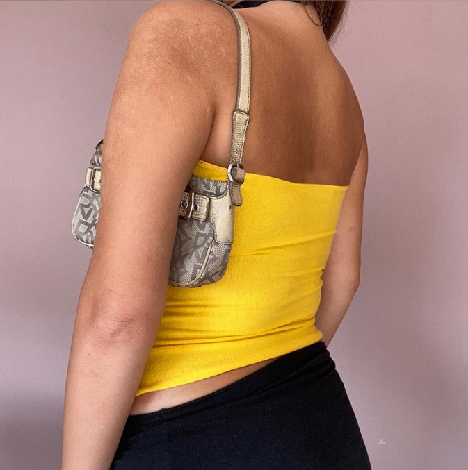 Yellow Slim Fit Lace Up Strapless Top