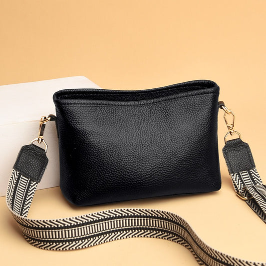 Genuine Leather Wide Belt Crossbody Small Square Bag