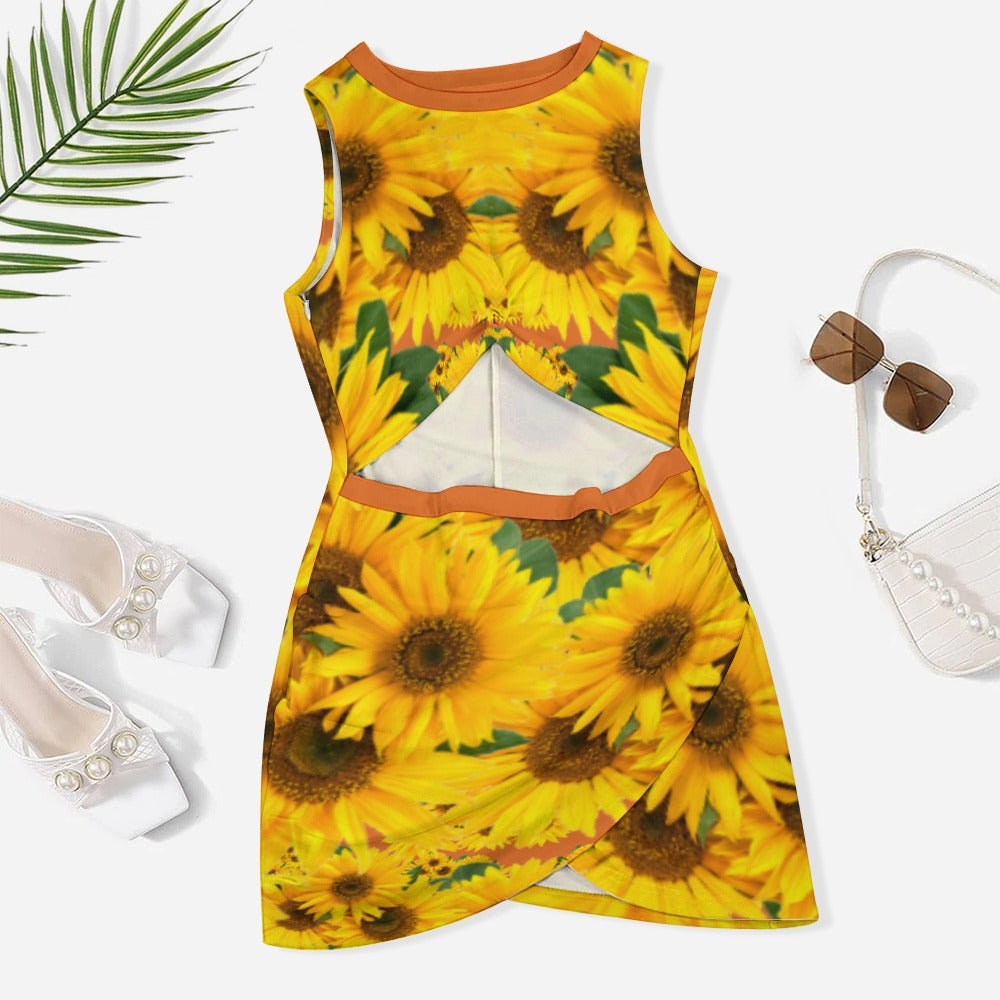 TRP Floral Print 04: Sunflowers 01 Designer Hip Wrap Dress (4 colors)