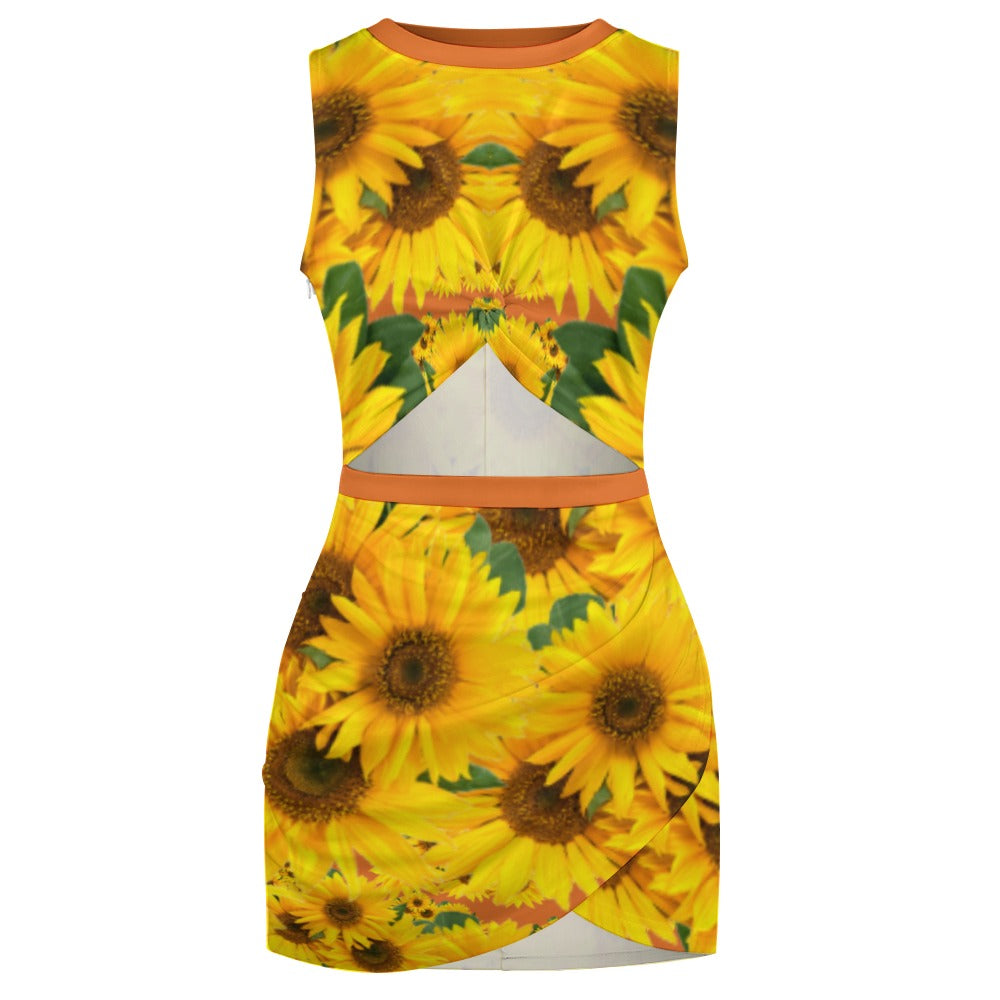TRP Floral Print 04: Sunflowers 01 Designer Hip Wrap Dress (4 colors)