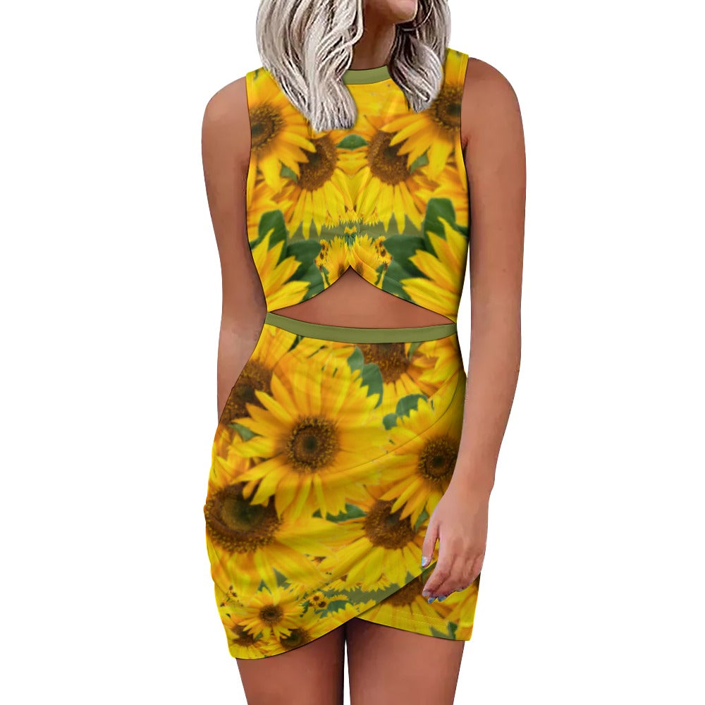 TRP Floral Print 04: Sunflowers 01 Designer Hip Wrap Dress (4 colors)