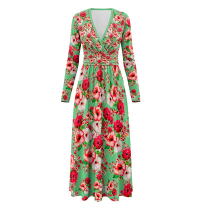 TRP Floral Print 03: Hibiscus Flowers 01-02 Tropical Bloom Long Sleeve Maxi Dress