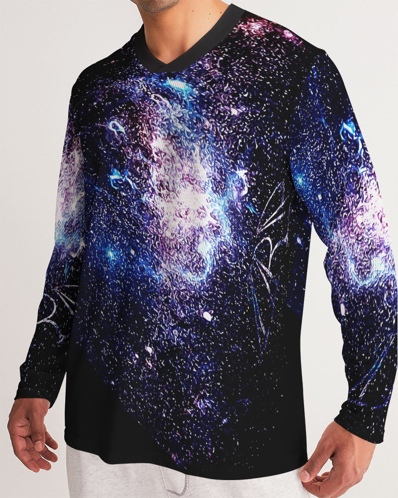 Galaxy Prints 01 Men's Designer Long Sleeve V-neck Jersey T-shirt