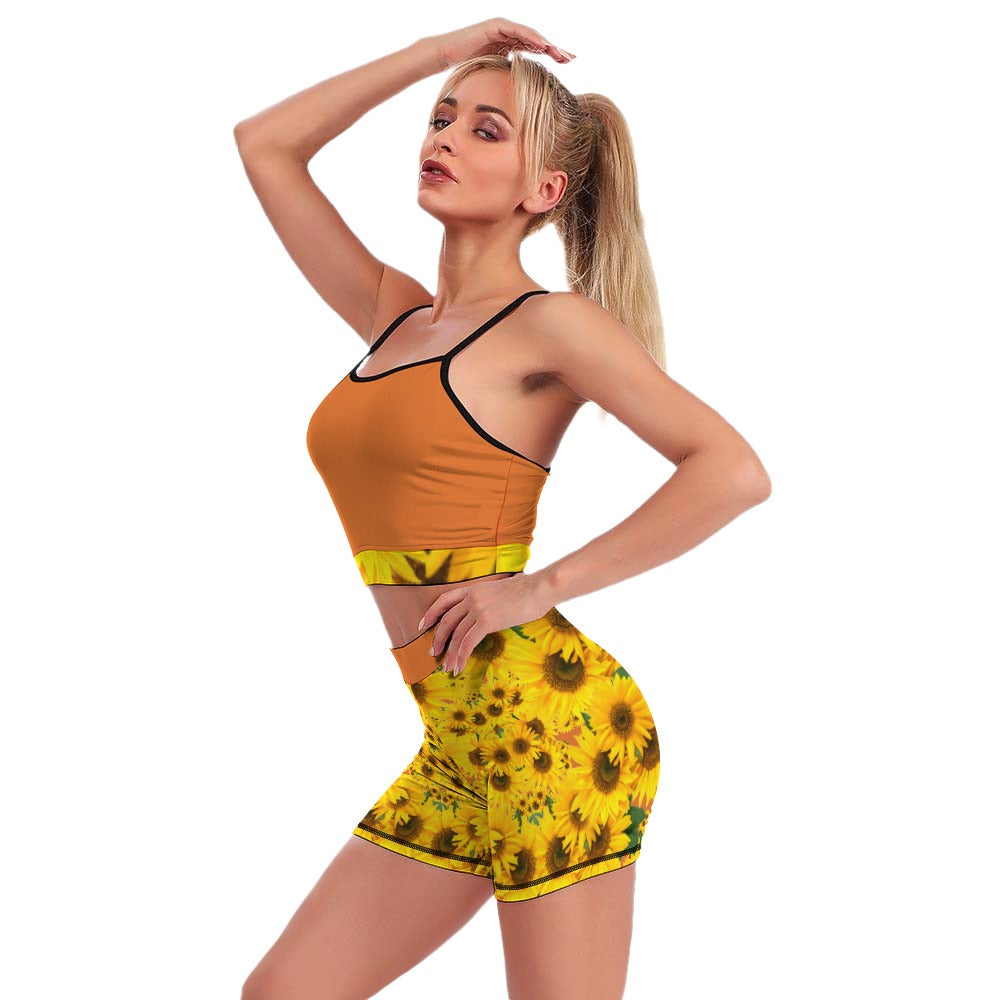TRP Floral Print 04: Sunflowers 01 Designer Slim Yoga Set (5 colors)
