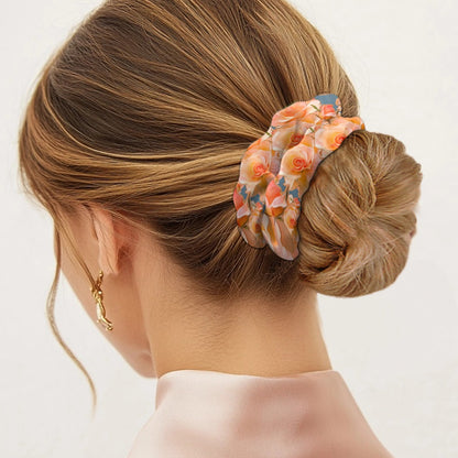 Floral Embosses: Roses 03-01 "Apricot Bloom Essential" Satin Scrunchie