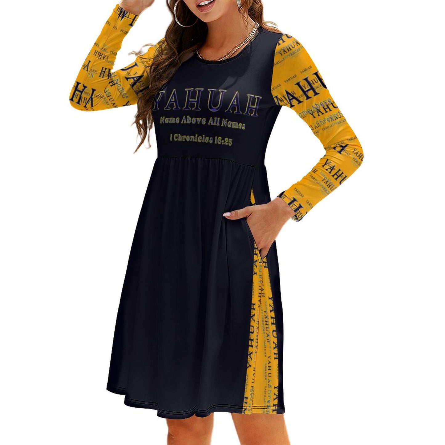 Yahuah-Name Above All Names 02-01 Designer Long Sleeve Pocket Dress