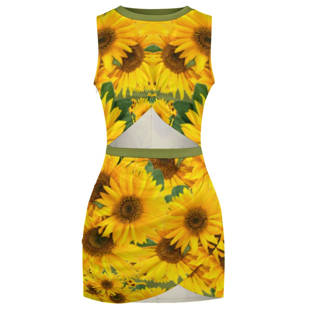 TRP Floral Print 04: Sunflowers 01 Designer Hip Wrap Dress (4 colors)