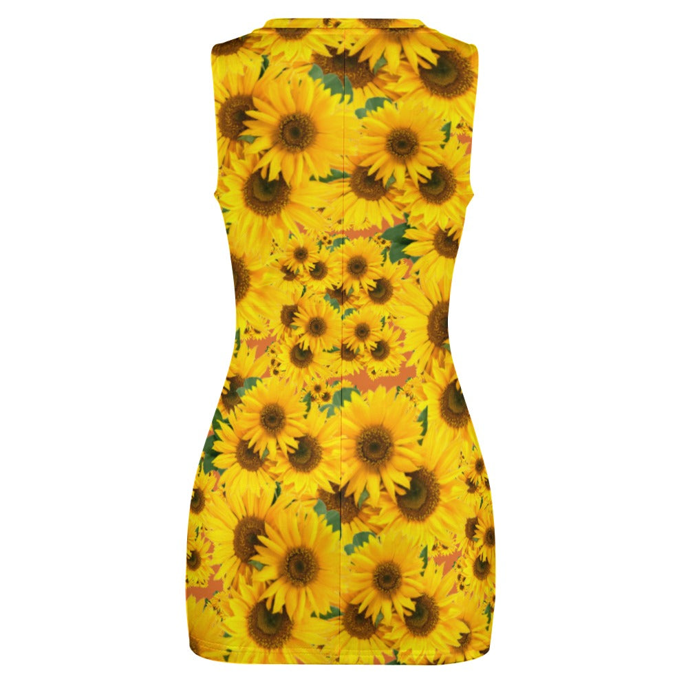 TRP Floral Print 04: Sunflowers 01 Designer Hip Wrap Dress (5 colors)