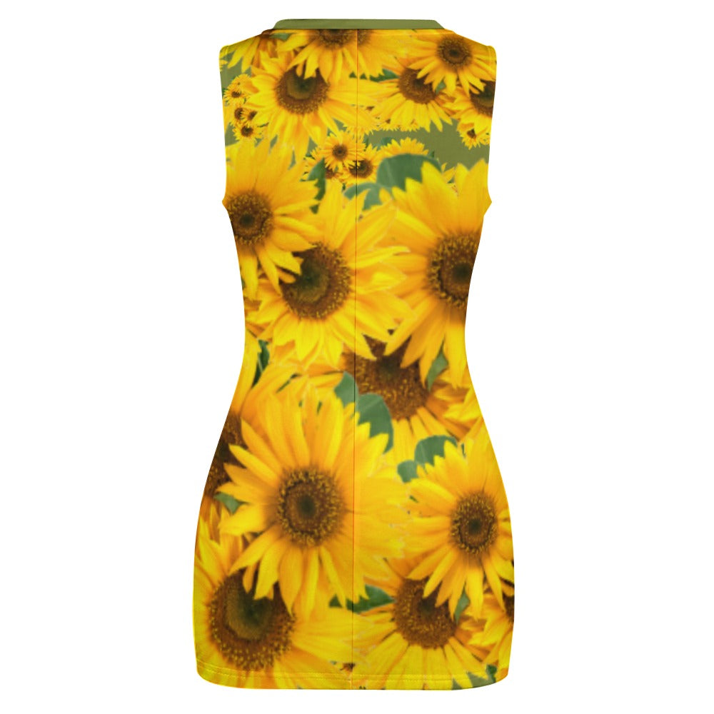 TRP Floral Print 04: Sunflowers 01 Designer Hip Wrap Dress (4 colors)