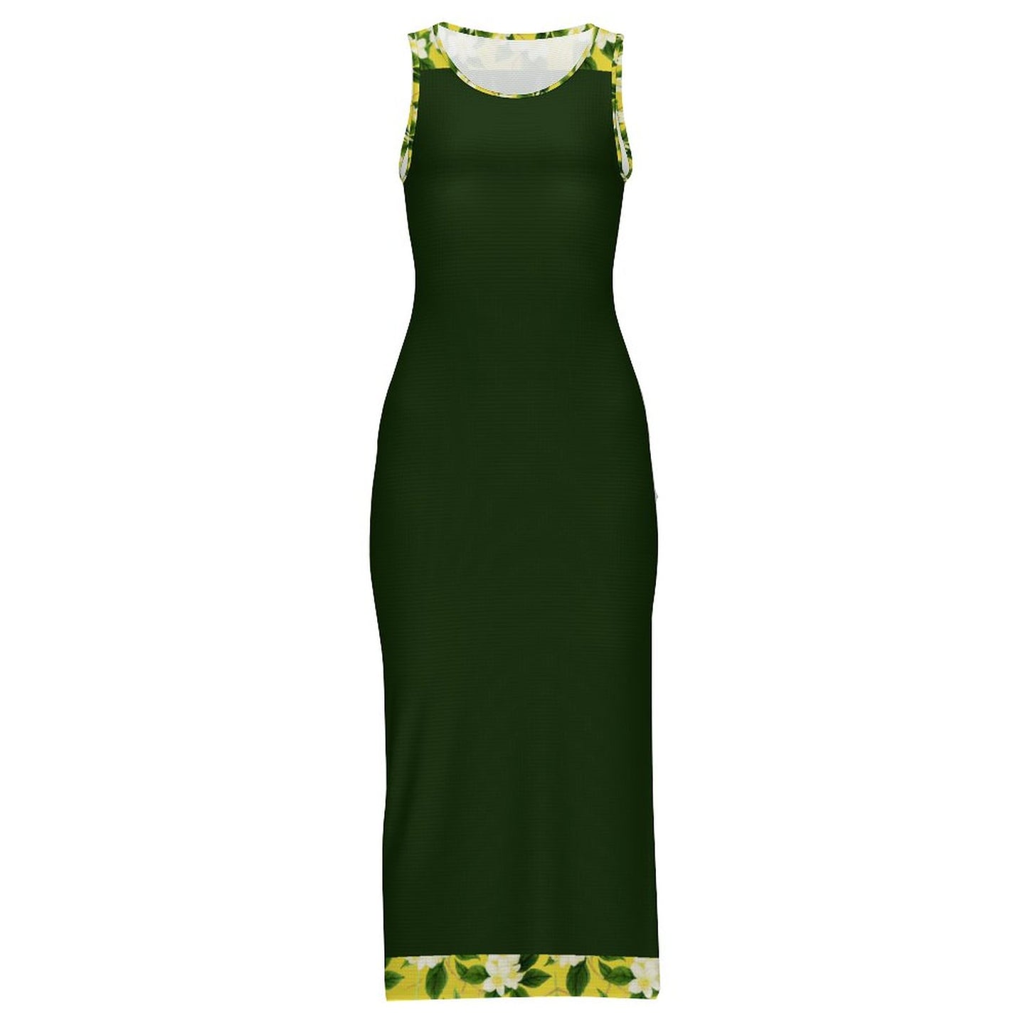 TRP Floral Print 10: Jasmine Vine 01-01 Designer Fitted Sleeveless Slit Maxi Dress