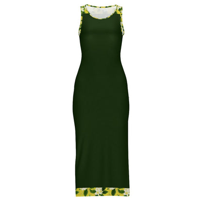 TRP Floral Print 10: Jasmine Vine 01-01 Designer Fitted Sleeveless Slit Maxi Dress