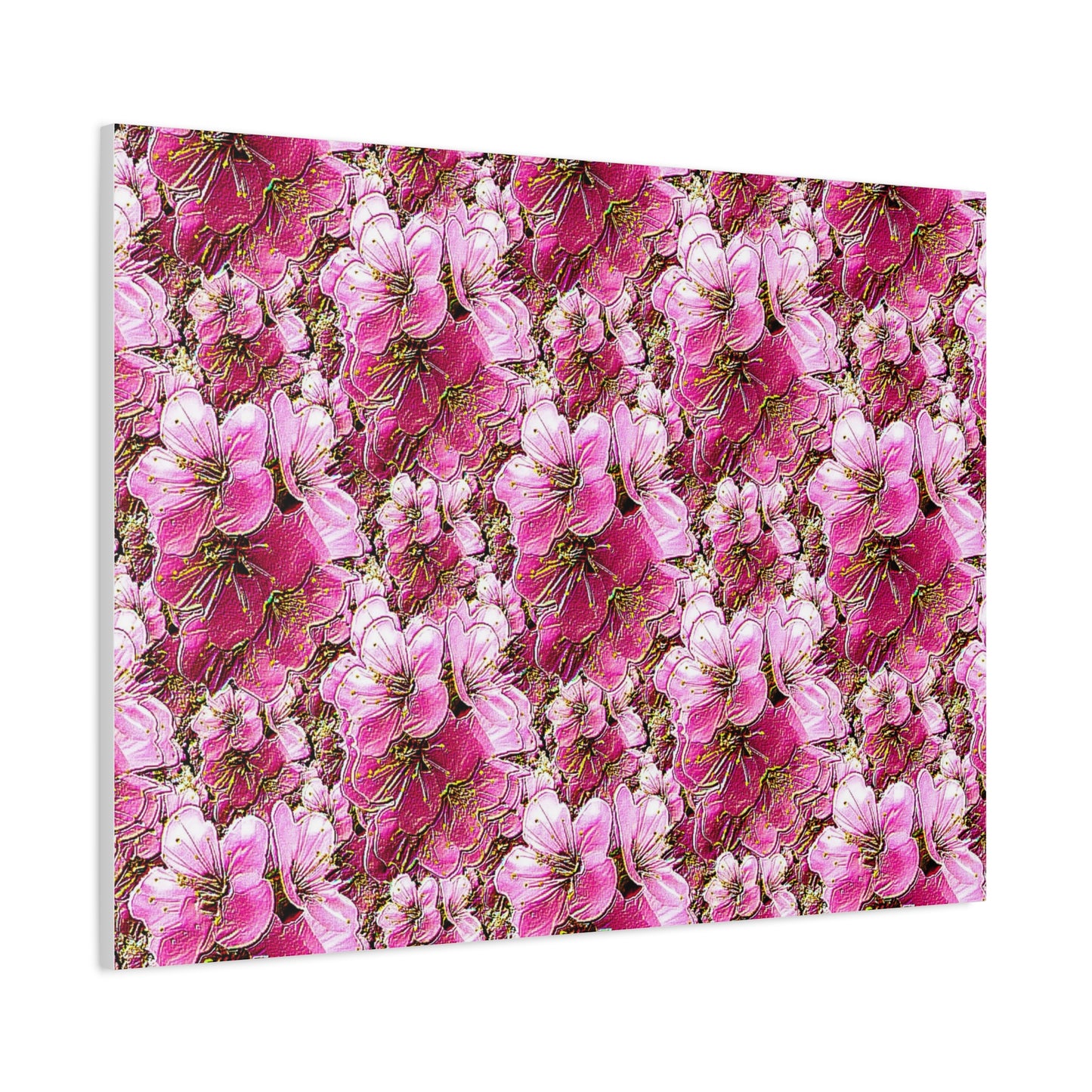 Electric Flora: Neon Sakura Cherry Blossoms Stretched Matte Canvas Wall Art