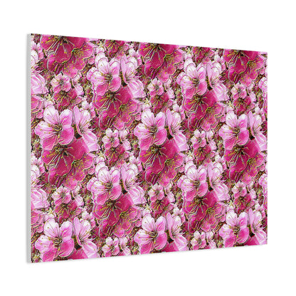 Electric Flora: Neon Sakura Cherry Blossoms Stretched Matte Canvas Wall Art