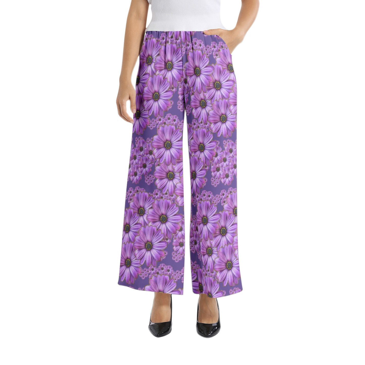 TRP Floral Print 07: African Daisies 01 Designer Wide Leg Pants