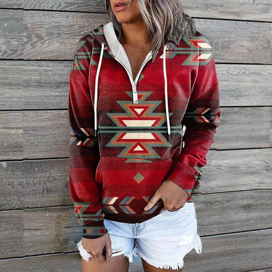 Ethnic Tribe Print 1/4 Zip Pullover Hoodie for Women (11 styles)