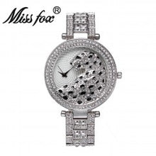 Cargar imagen en el visor de la galería, MISSFOX V227 Reloj de cuarzo con diamantes y cristales dorados y leopardo