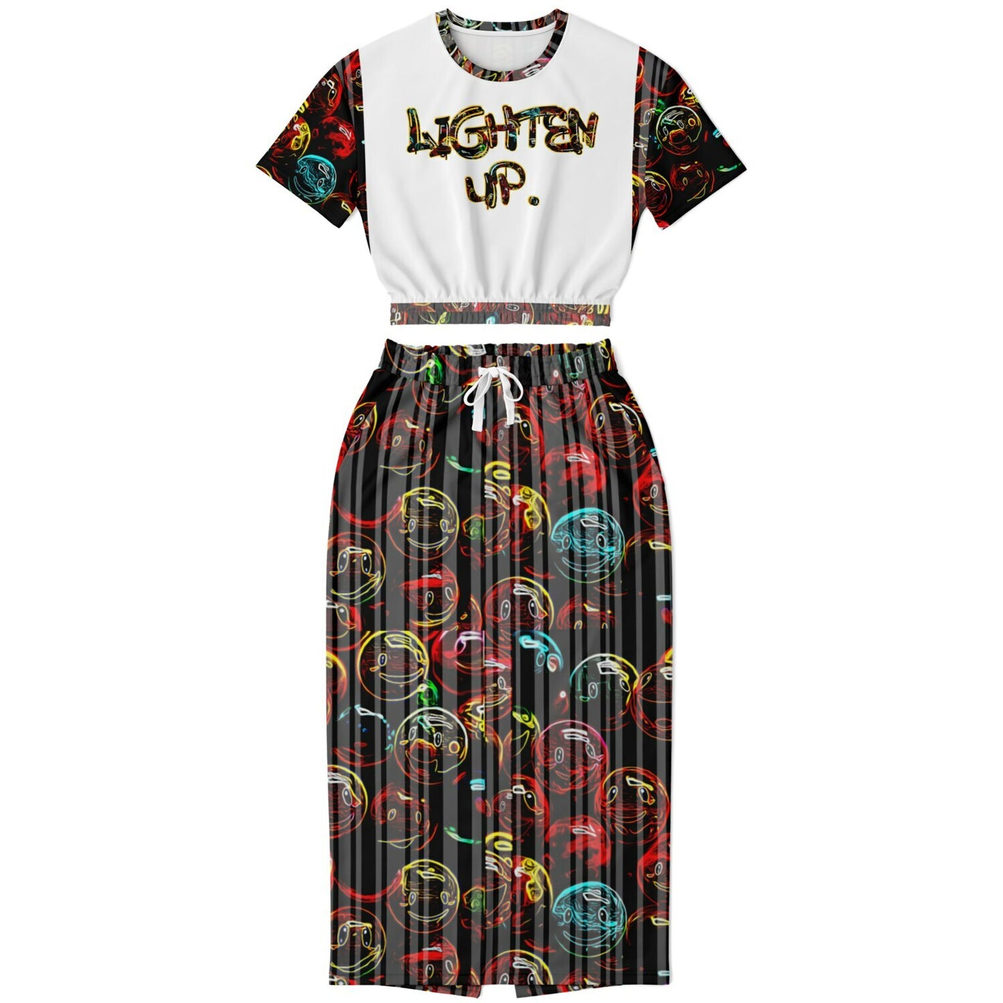 Outspoken Designs 01-01 "Lighten Up" Designer Cropped Sweatshirt and Pocket Maxi Skirt