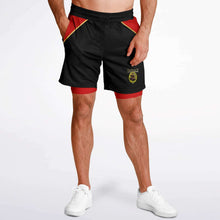 Cargar imagen en el visor de la galería, Pantalones cortos 2 en 1 de diseño rojo para hombre A-Team 01 