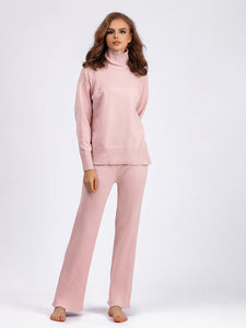 Knit Solid Color Turtleneck Sweatsuit (5 colors)