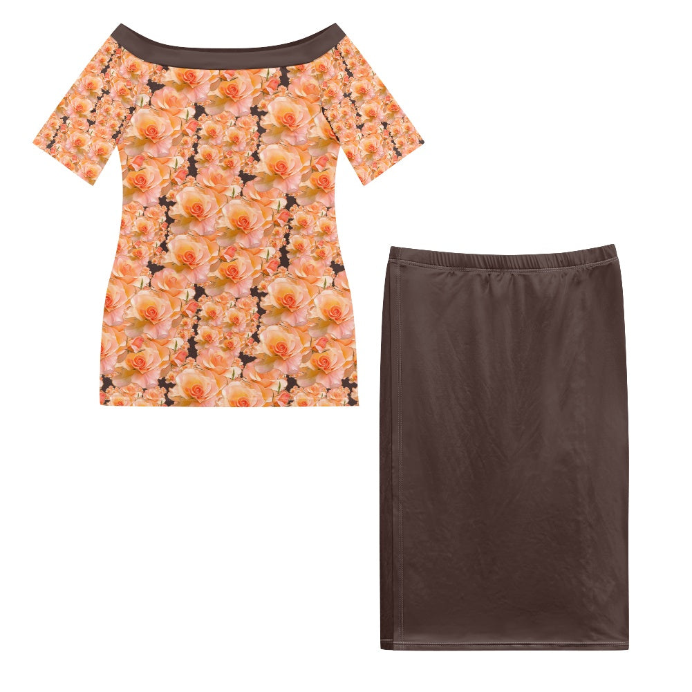 Floral Embosses (03-02): Apricot Bloom Essential | Off-the-Shoulder Set