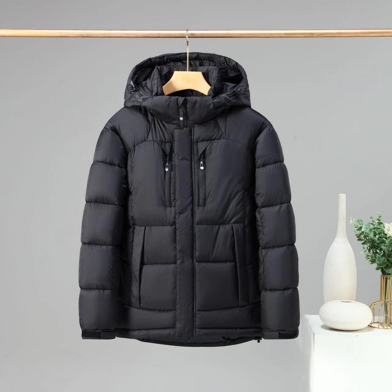 Color Block Male Puffer Jacket with Detachable Hood (3 colors)