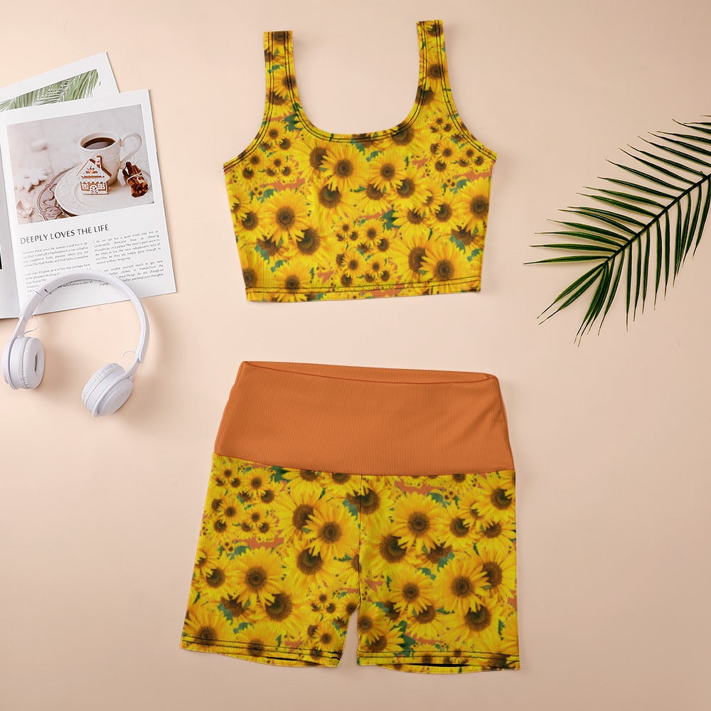 TRP Floral Print 04: Sunflowers 01 Designer Thread Yoga Set (5 colors)