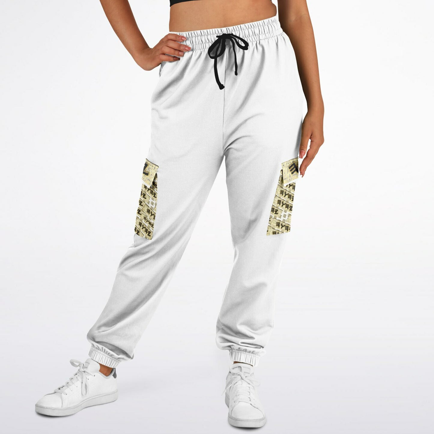 Yahuah Logo 03 - White Designer Athletic Cargo Unisex Sweatpants