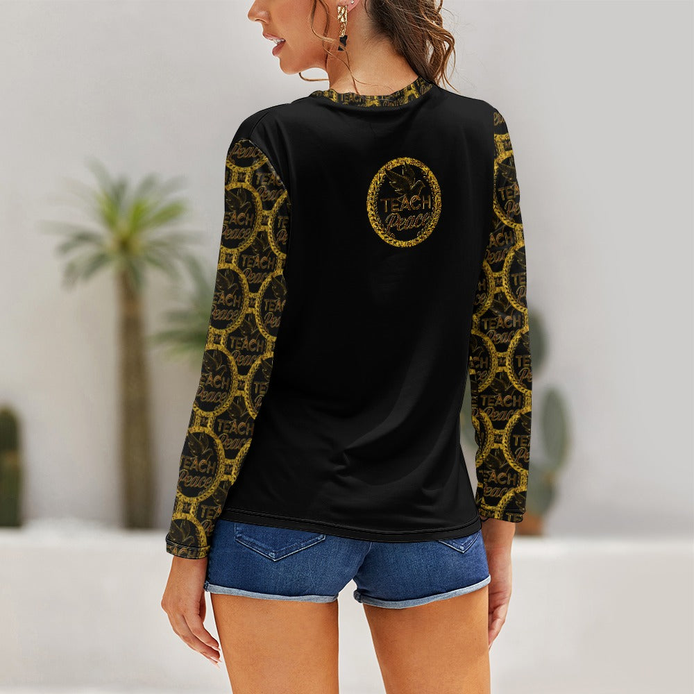 Outspoken Designs 05-02 "Teach Peace" Ladies Designer Long Sleeve T-shirt (5 colors)