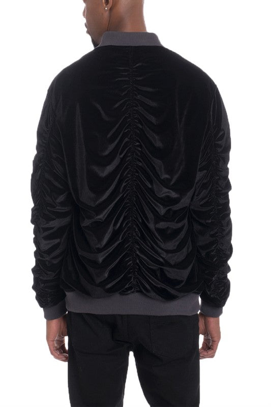 Scrunched Velour Slim Fit Bomber Jacket (4 colors)