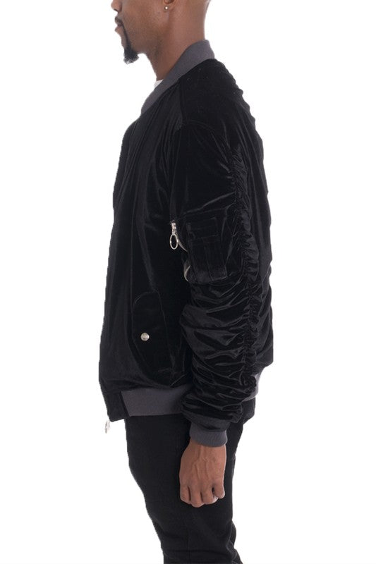 Scrunched Velour Slim Fit Bomber Jacket (4 colors)