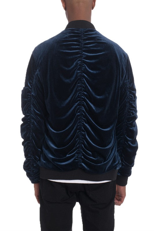 Scrunched Velour Slim Fit Bomber Jacket (4 colors)