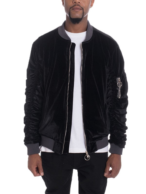 Scrunched Velour Slim Fit Bomber Jacket (4 colors)