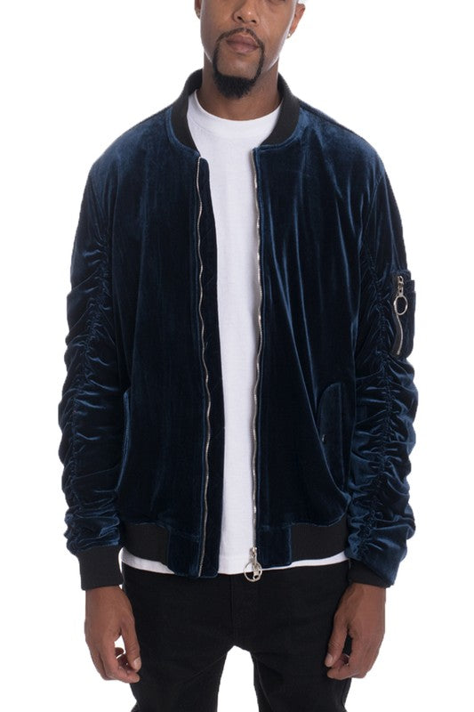 Scrunched Velour Slim Fit Bomber Jacket (4 colors)