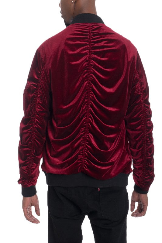 Scrunched Velour Slim Fit Bomber Jacket (4 colors)