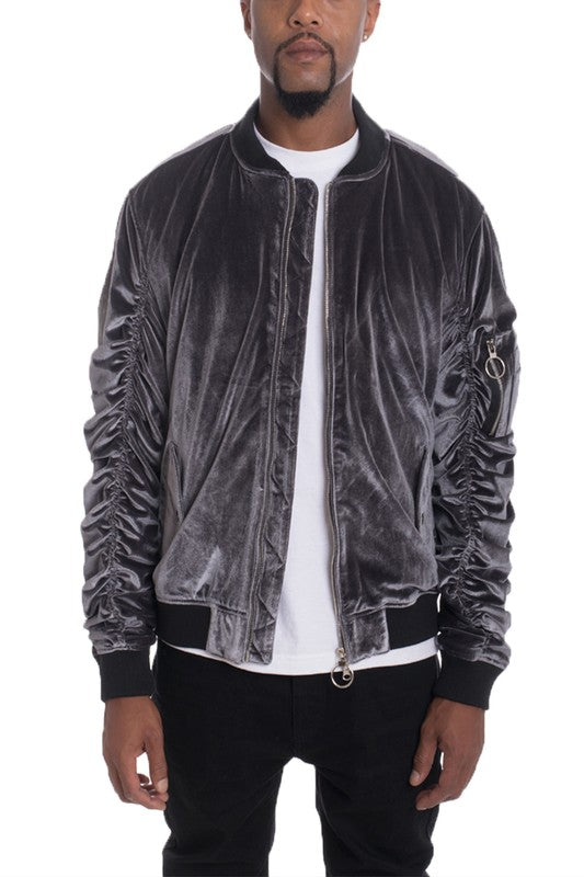 Scrunched Velour Slim Fit Bomber Jacket (4 colors)