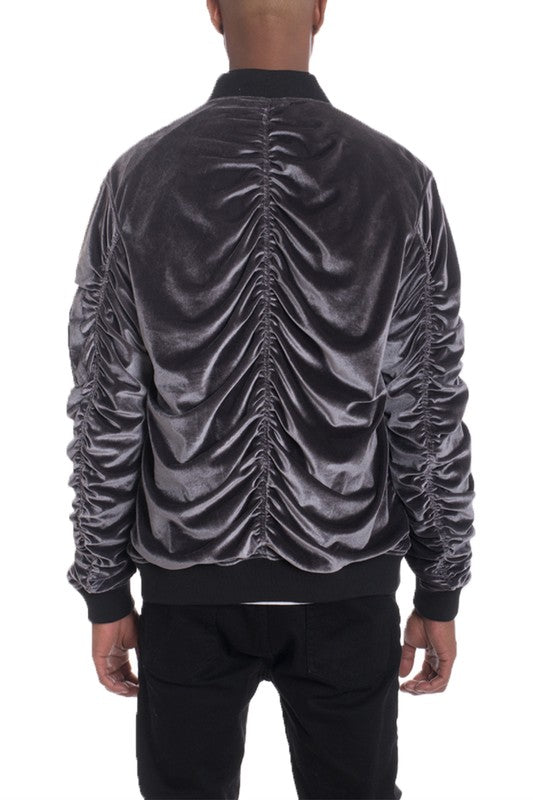 Scrunched Velour Slim Fit Bomber Jacket (4 colors)