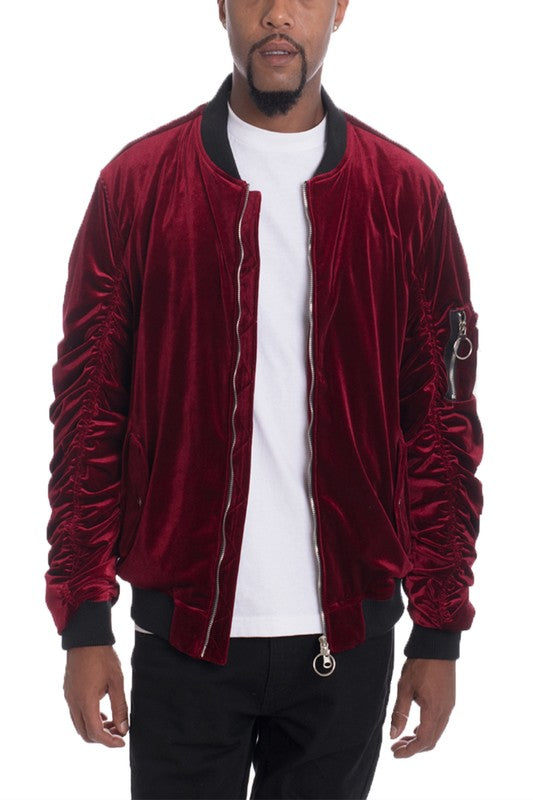 Scrunched Velour Slim Fit Bomber Jacket (4 colors)